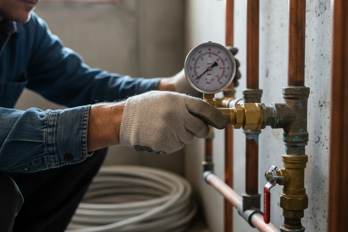 Pressure testing a repaired line during Water Line Repair in Onley